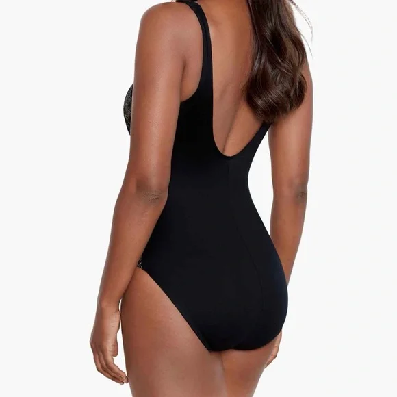 Miraclesuit Temptress One Piece Swimsuit Size 16 NWT Slimming Black Gold - Picture 2 of 8